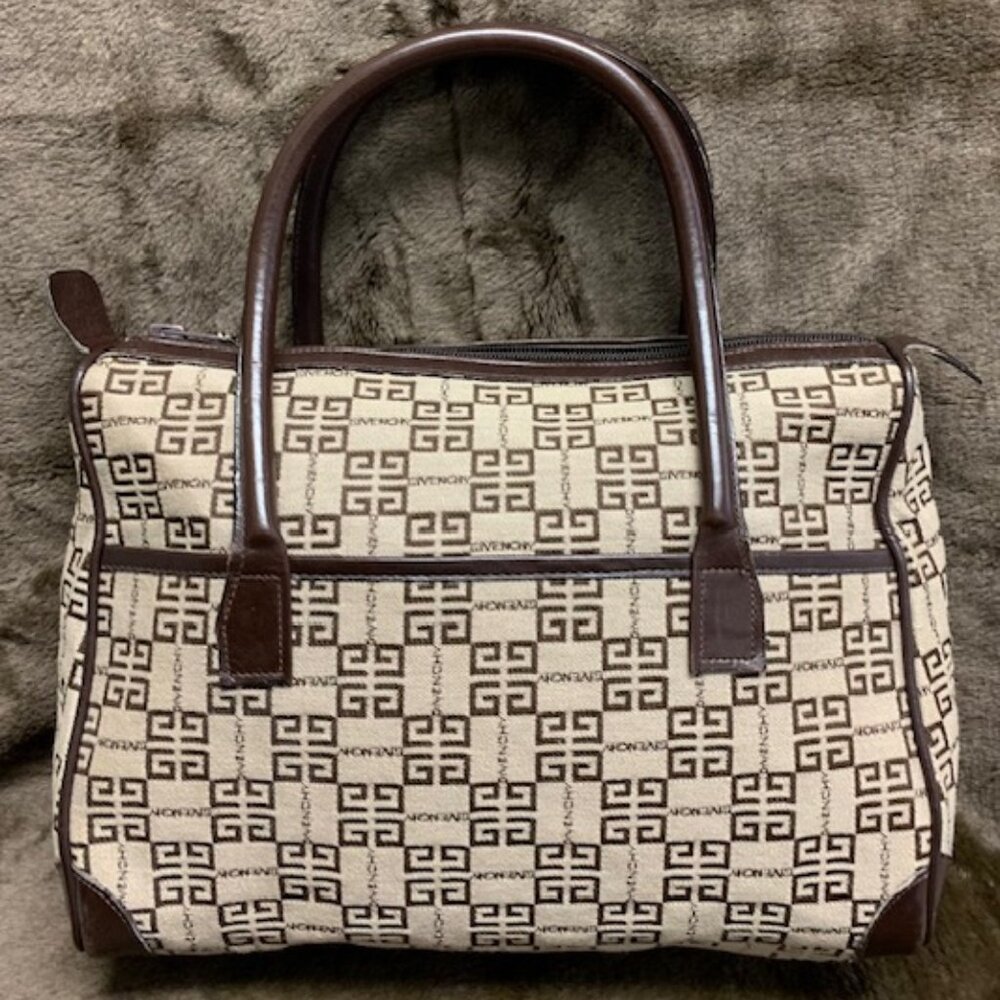 Vintage Givenchy brown 4G monogram jacquard design top leather handle bag tote
